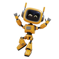 3D Yellow Cute Robot Jumping Celebrate Gesture