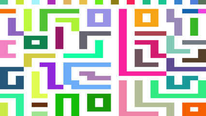 Abstract geometric pattern made up of colorful blocks.