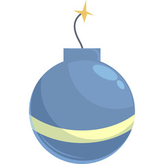 Blue spherical bomb with yellow fuse and band detailed pixel art on transparent background