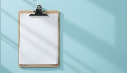 Fresh ideas start here Get creative with this modern clipboard mockup on pastel blue, ready for your text or design, perfect for office or home