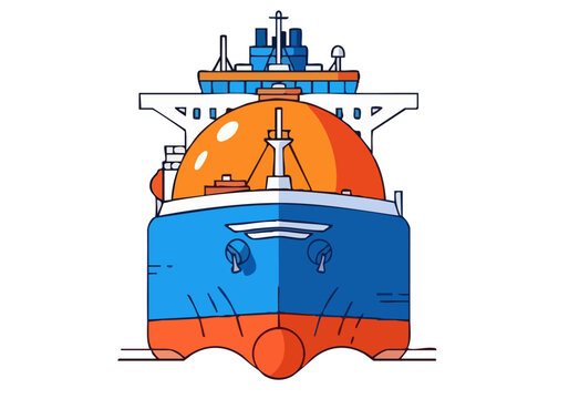 A stylized illustration of an LNG carrier, ?Smart LNG Flow?, showcases modern maritime transport. Clean lines and vibrant colors create a visually appealing graphic suitable for commercial use.