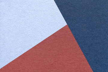 Geometric navy blue, sky and red texture paper background for presentation, banner or card design...