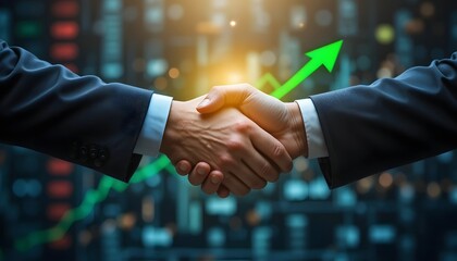 Closing the deal with a confident handshake shows growth and success in the financial sector, symbolizing partnership and investment opportunities