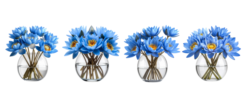 set bouquet of blue flowers isolated on a transparent background.