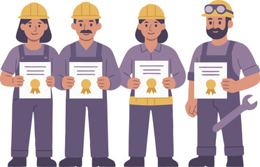 Construction team proudly displaying safety certifications, showcasing expertise and commitment on the job site