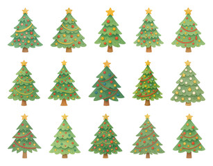 Fototapeta premium PNG Whimsical festive Christmas tree collection, element set on transparent background