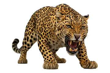 Wild Angry Leopard Isolated on a Transparent Background