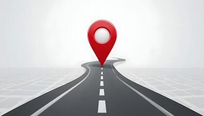 Find your destination with a bold red map pin on a modern road, perfect for travel, business, and location based services marketing campaigns