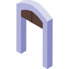 Archway architectural element light purple and brown color simple geometric shape on white background isolated object 3d rendering isometric view