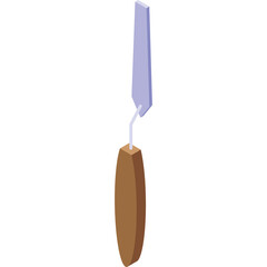 Artist Palette Knife With Brown Wooden Handle With Metal Blade In A Vertical Position Isolated On A White Background And Studio Lighting