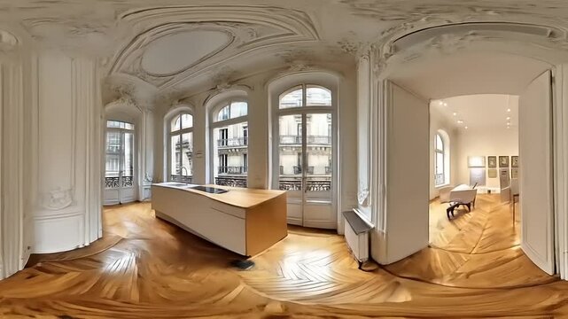 A spacious Parisian apartment boasts ornate details and an airy kitchen.