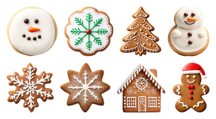 Fototapeta premium PNG Festive gingerbread cookies display, element set on transparent background
