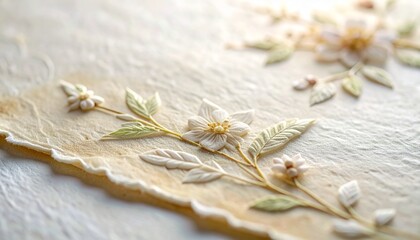 Elegant Floral Embellishment on Textured Paper Wedding Invitation Design Element