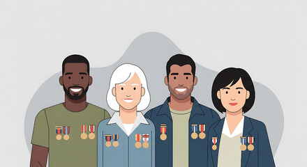 Diverse group of veterans with medals honoring military service