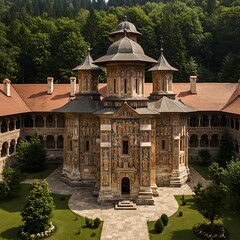 Magnificent Monastery - A Detailed Architectural Marvel in Lush Greenery.