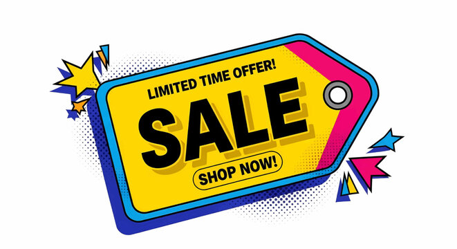 A dynamic pop art sale tag for marketing and advertising campaigns, a business vector illustration