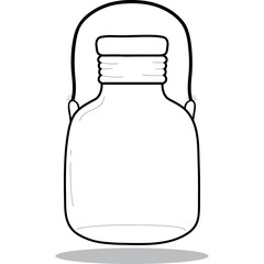 Black Outline Drawing Of A Bottle With Handle And Cap On A White Background