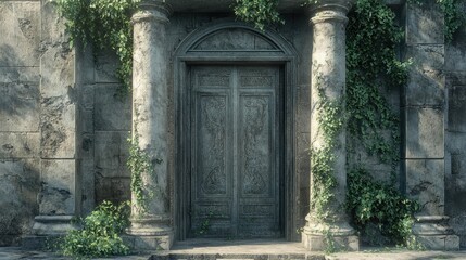 Fototapeta premium A door with a green ivy growing out of it