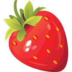 Obraz premium Bright Red Strawberry with Green Leaves and Yellow Seeds Detailed Illustration on Transparent Background Fresh Fruit Healthy Food.