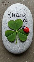 Thank You Pebble with Clover and Ladybug - A Natures Gratitude.