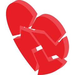 Broken Red Heart Symbol Illustrating Sadness Loss Grief and Heartbreak Transparent Background Realistic 3d Render