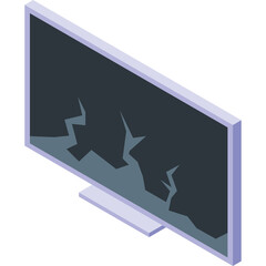 Broken Screen Television Display Showing Dark Jagged Shapes On A White Stand With A Lilac Border