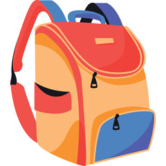 Brightly Colored Backpack With Multiple Pockets and Straps Isolated On White Background Detailed Illustration With Orange Blue And Red Tones