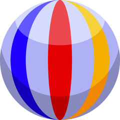 Brightly Colored Beach Ball With Red Blue Yellow And Orange Stripes On Transparent Background