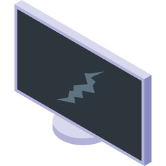 Broken Computer Monitor Screen with Jagged Crack Light Blue Bezel and Stand Isolated on White Background