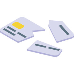 Broken Credit Card Pieces Isolated on Transparent Background Digital Illustration With Copy Space