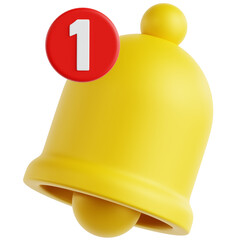 Professionally rendered 3D icon pack of notification bell symbols with one notification alert, perfect for e-commerce, alerts, updates, and online shopping visuals.
