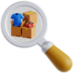 Professionally rendered 3D icon pack of search product concepts, perfect for e-commerce, discovery, and online shopping visuals.