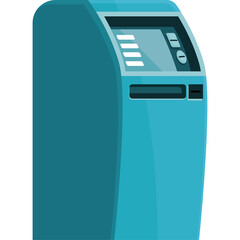 Blue Financial Kiosk Machine With Screen And Slot On Transparent Background