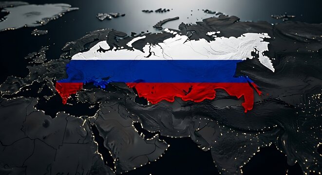 Russia Map Flag Dark World Globe International Borders Night Rendering World Atlas