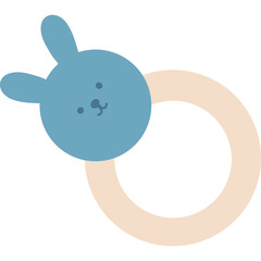 Blue bunny toy with light brown ring isolated on white background simple illustration for baby products