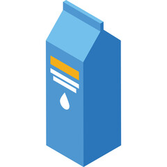 Blue Cardboard Milk Carton with Orange Stripe and Water Drop Icon on Transparent Background