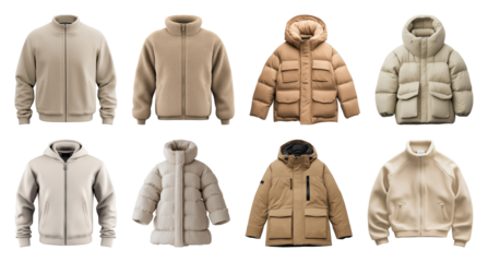 PNG Stylish winter jackets collection, element set on transparent background