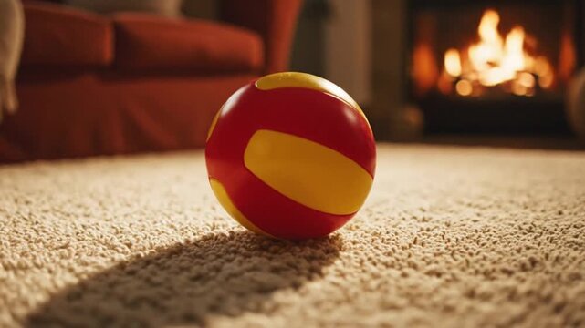 Bouncing Ball on Carpet Warm Home Interior Fireplace