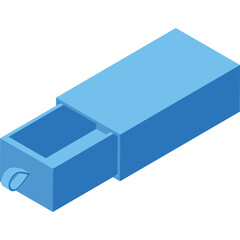 Blue Matchbox Partially Opened With Transparent Background In A Clean Minimalist Style