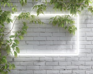 Vines and Neon Frame on Brick Wall