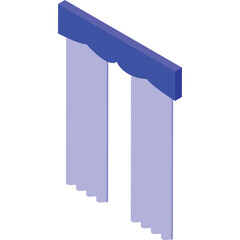 Blue Top Curtain with Light Purple Drapes Against a White Background Isolated Object