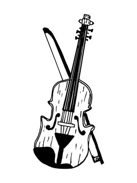 Violin instrumento dibujo estilo retro, vintage, grabado blanco y negro