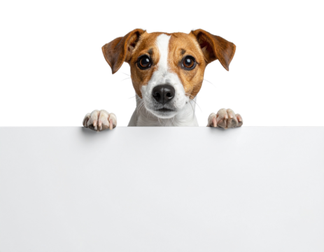  Curious Dog Peeking Over Bottom Edge with Paws Visible, Front View, Transparent Background 