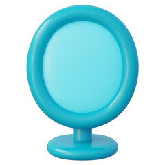 Turquoise circular mirror frame sits atop a matching stand