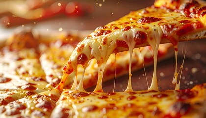 Melting Cheese Pull from Pizza Slice Close Up Shot