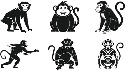 Monkey cartoon vector, abstract monkey illustration, tribal monkey design, cute monkey icon, creative monkey artwork, wild animal silhouette drawing