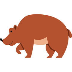 Brown Bear Walking Forward with Simple Outline and Transparent Background Flat Illustration Style