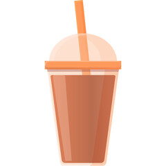Brown Beverage In A Clear Plastic Cup With Orange Straw And Lid Isolated On A Transparent Background Simple Vector Art