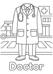 coloring book doctor uniform ambulance and hospital background