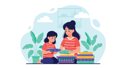 Adobe illustrator artwork vector illustration. Mother and daughter baking cookies together in the kitchen, a heartwarming scene of family fun and culinary learning
